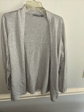 jason maxwell Light Gray & White Striped Open Cardigan